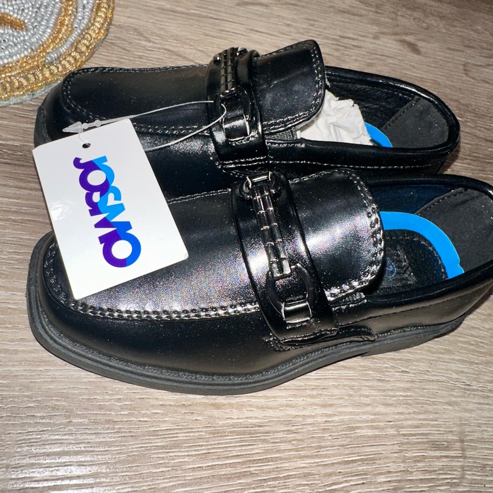 Josmo Shiny Black Loafers with Metallic Buckle